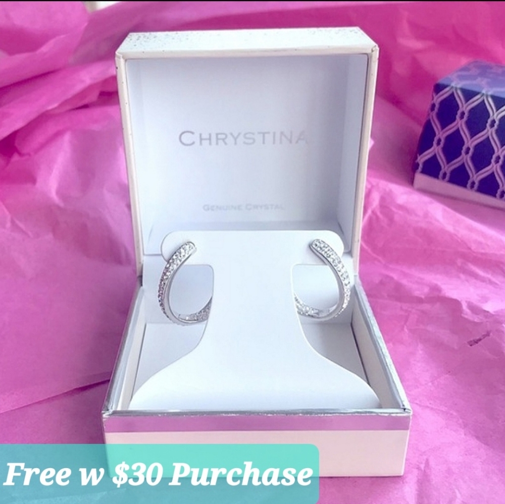 🆕CHRYSTINA Genuine Crystal Horseshoe Hoop Earrings